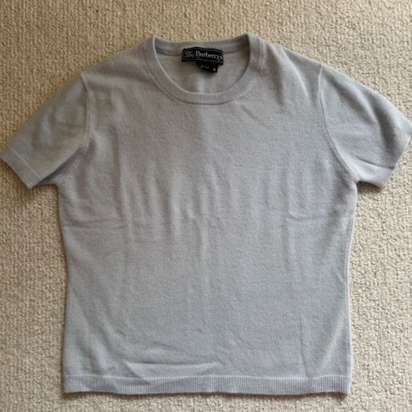Burberrys Wool Blend Short Sleeve Crewneck Powder Blue Sweater - Sz M - Picture 6 of 7